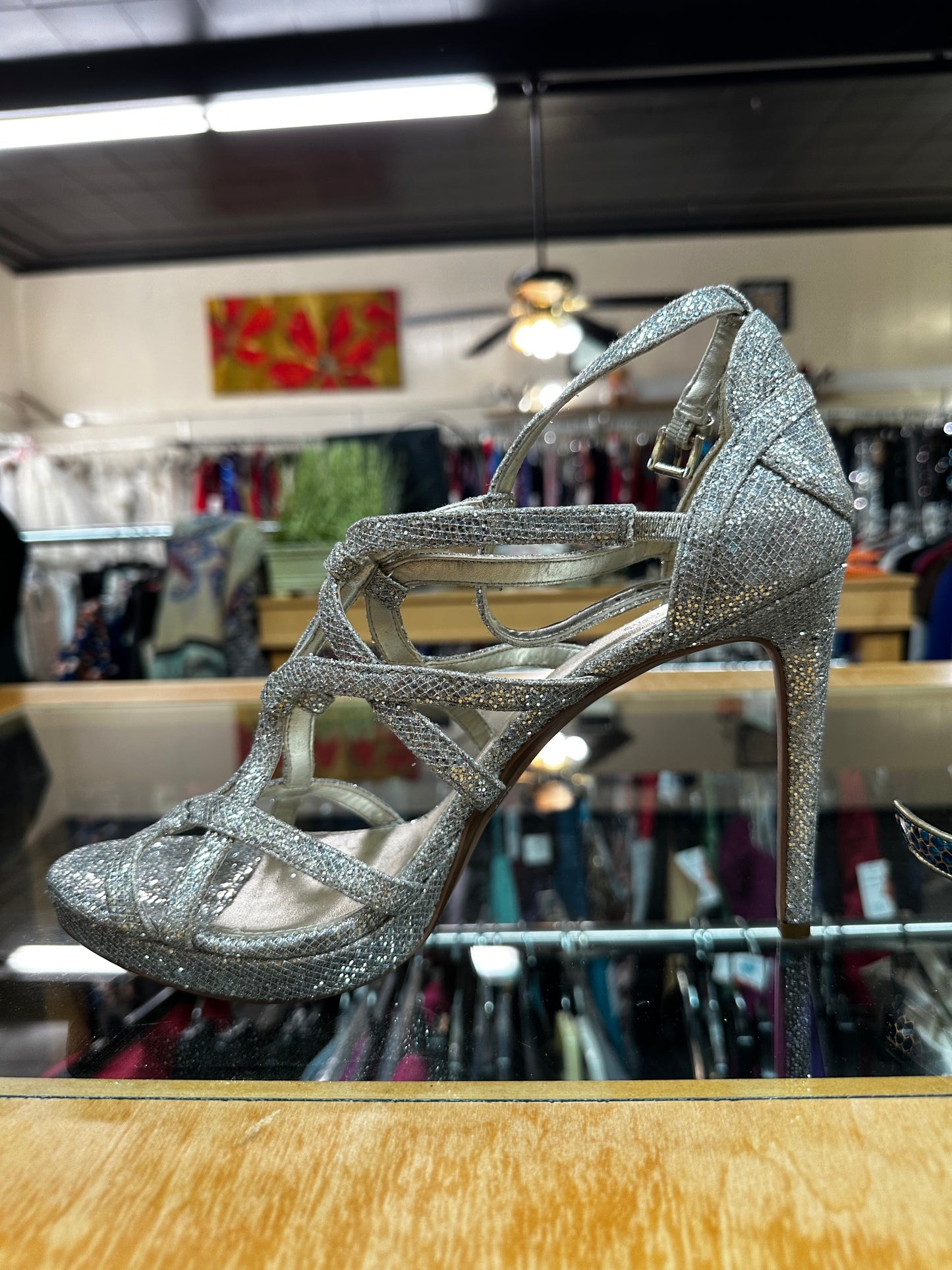 Size 11 Michael Kors silver with gold sparkles heels