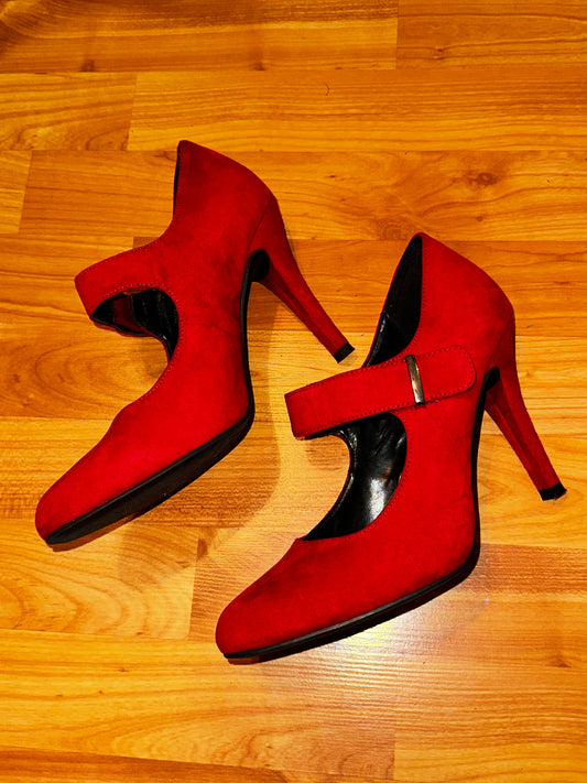 Size 9.5 Red suede strap heels