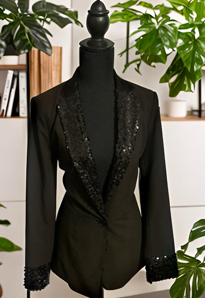 Size L (juniors fit) black formal blazer with sequins