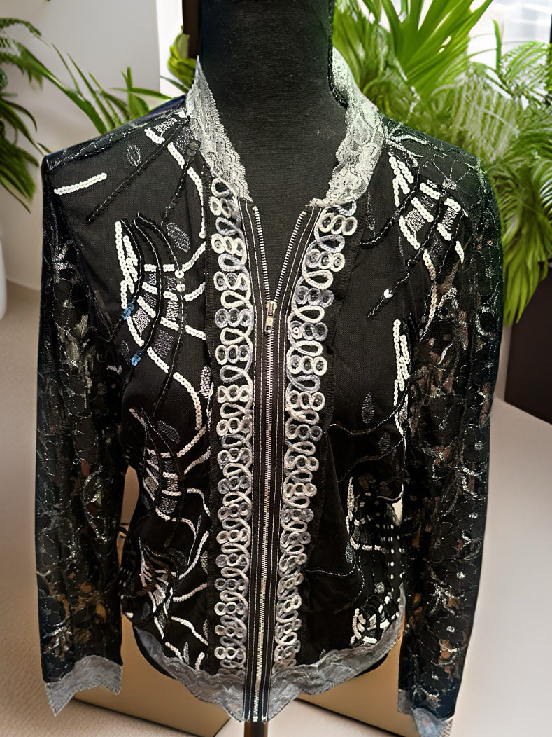 Size XL mixed print sheer jacket