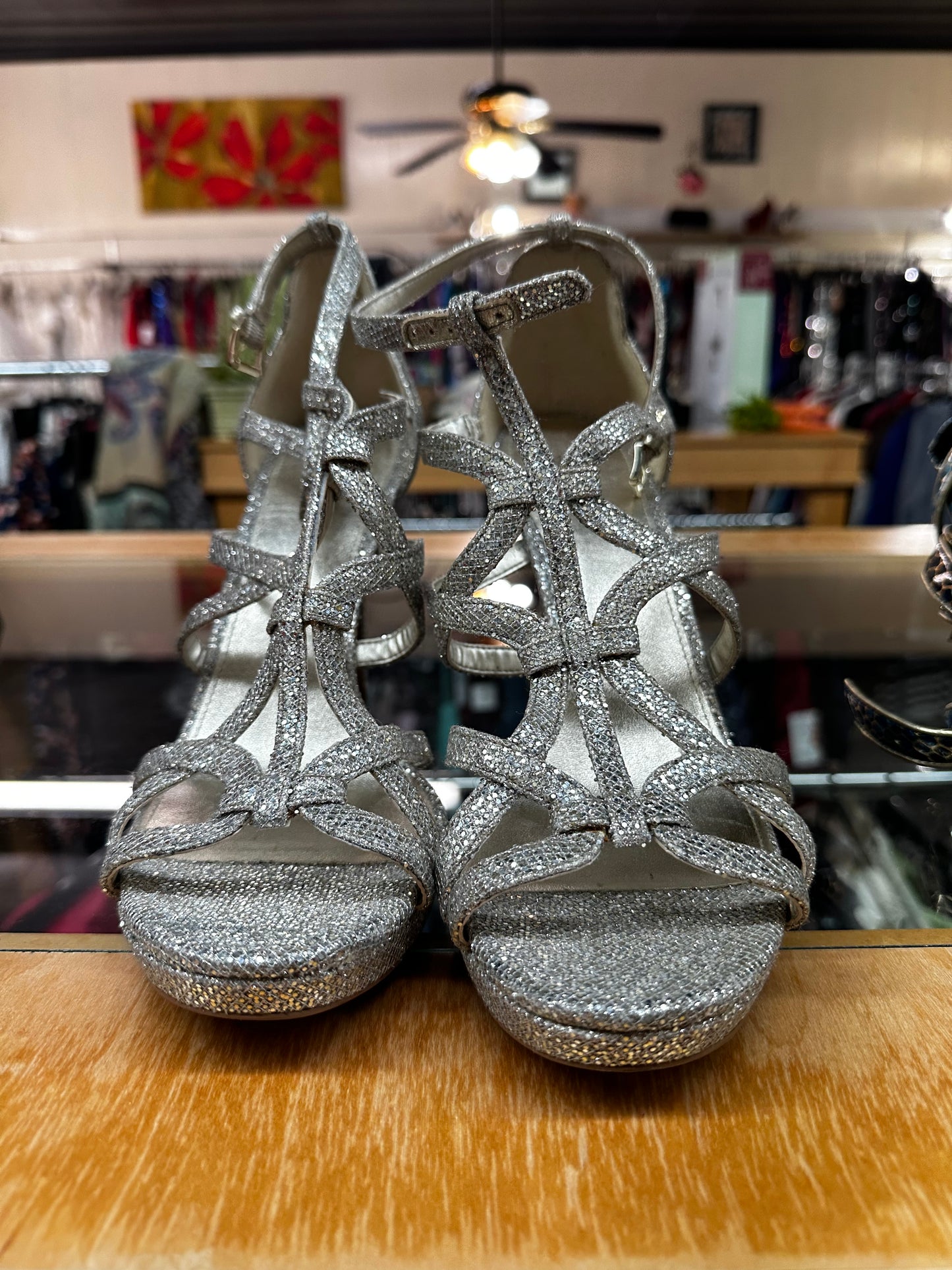 Size 11 Michael Kors silver with gold sparkles heels