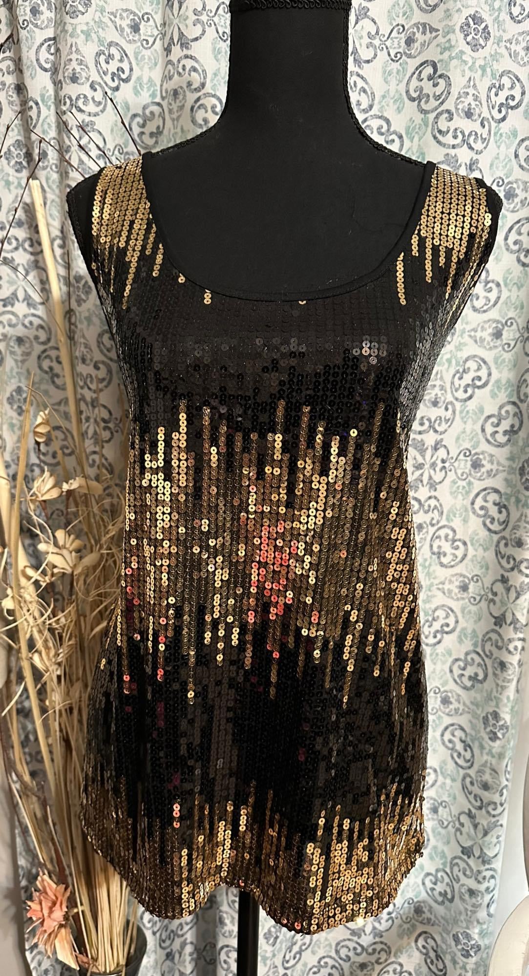 Size 3X black and gold sequined tank with sold black back