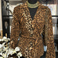 Size M animal print blazer and wooden bead handbag