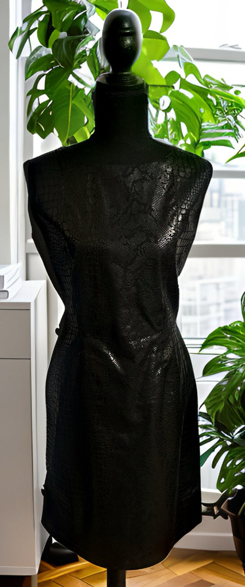 Vintage 90s Selene Sport Black Faux Leather Snakeskin jacket and sleeveless sheath dress