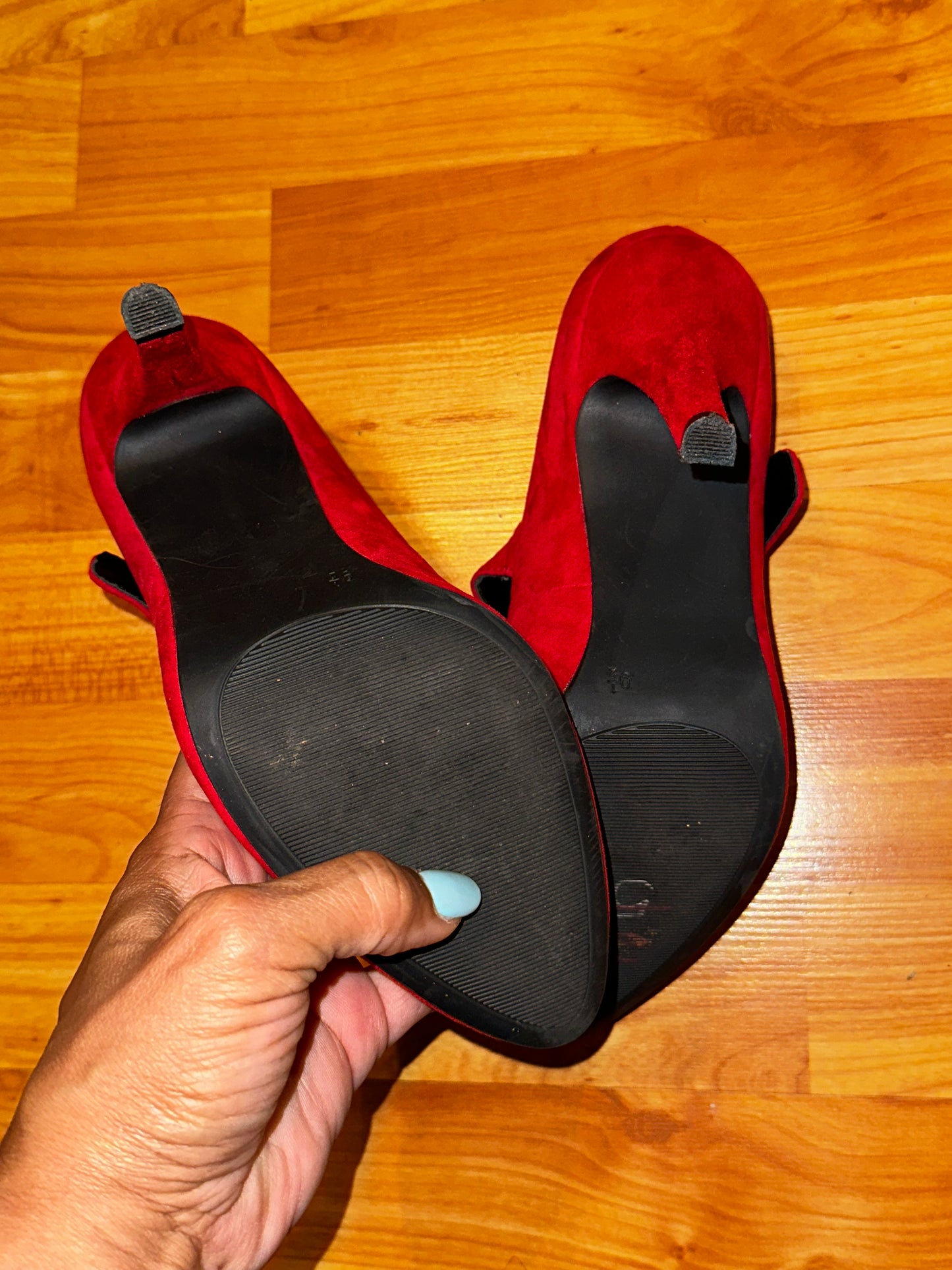 Size 9.5 Red suede strap heels