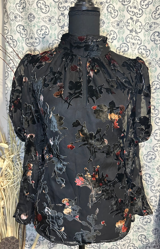 Size L Guthern Floral Burnout Top - Black EUC