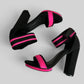 Size 7.5 Neon Pink Black Lycra Chunky High Heels