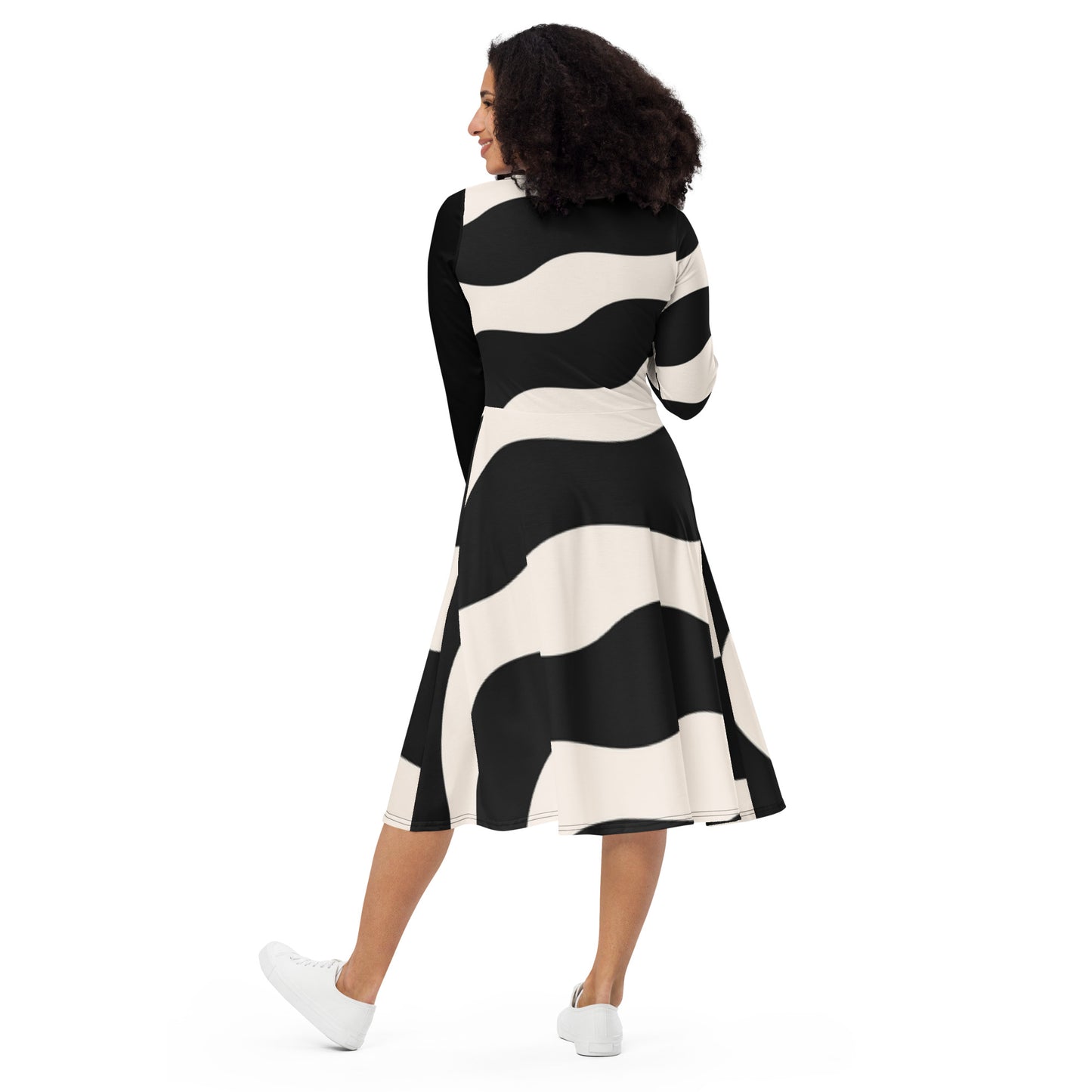 All-over print long sleeve midi dress