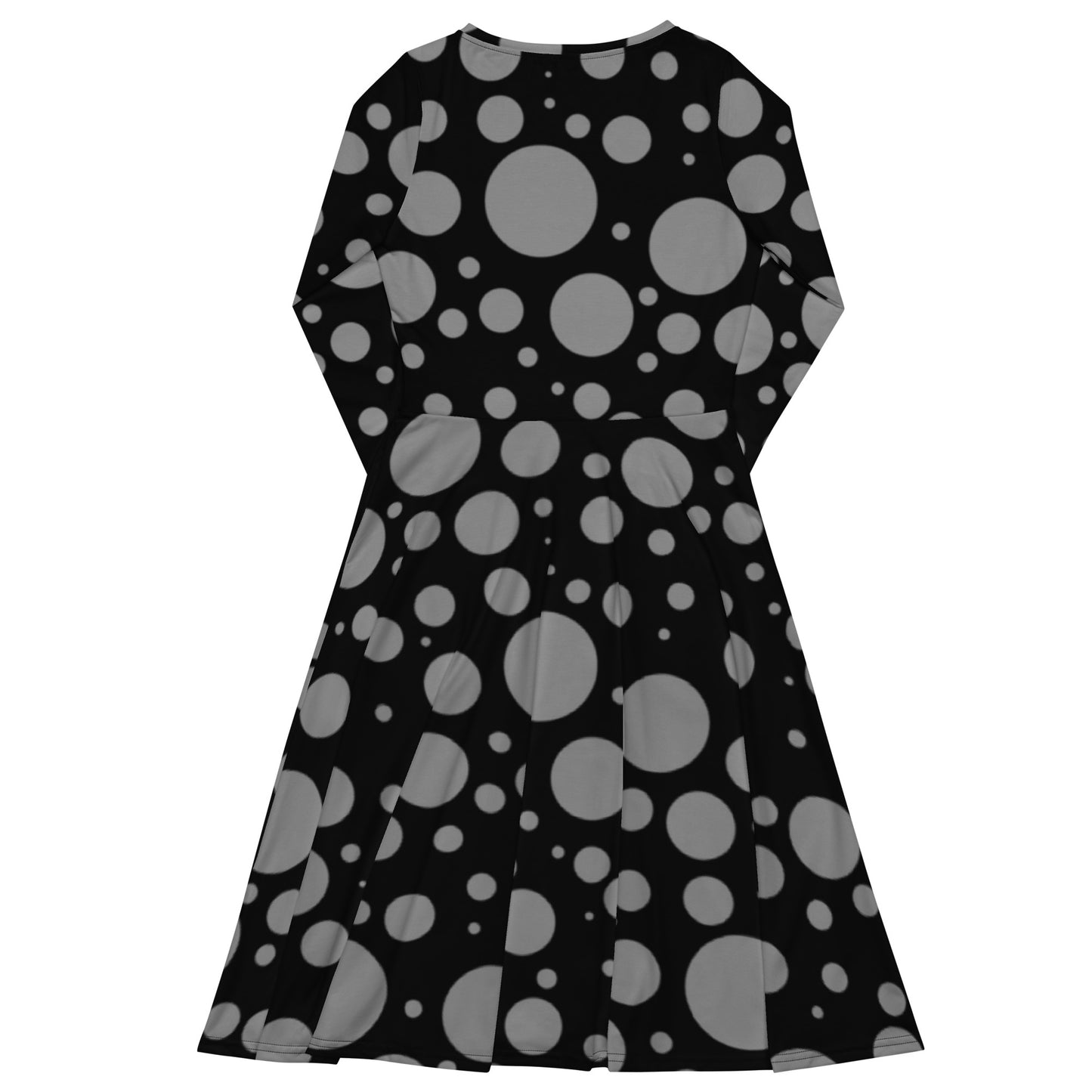 NEW Black and gray polka dot print long sleeve midi dress