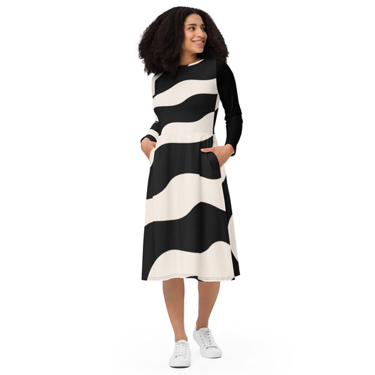 All-over print long sleeve midi dress