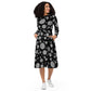 NEW Black and gray polka dot print long sleeve midi dress