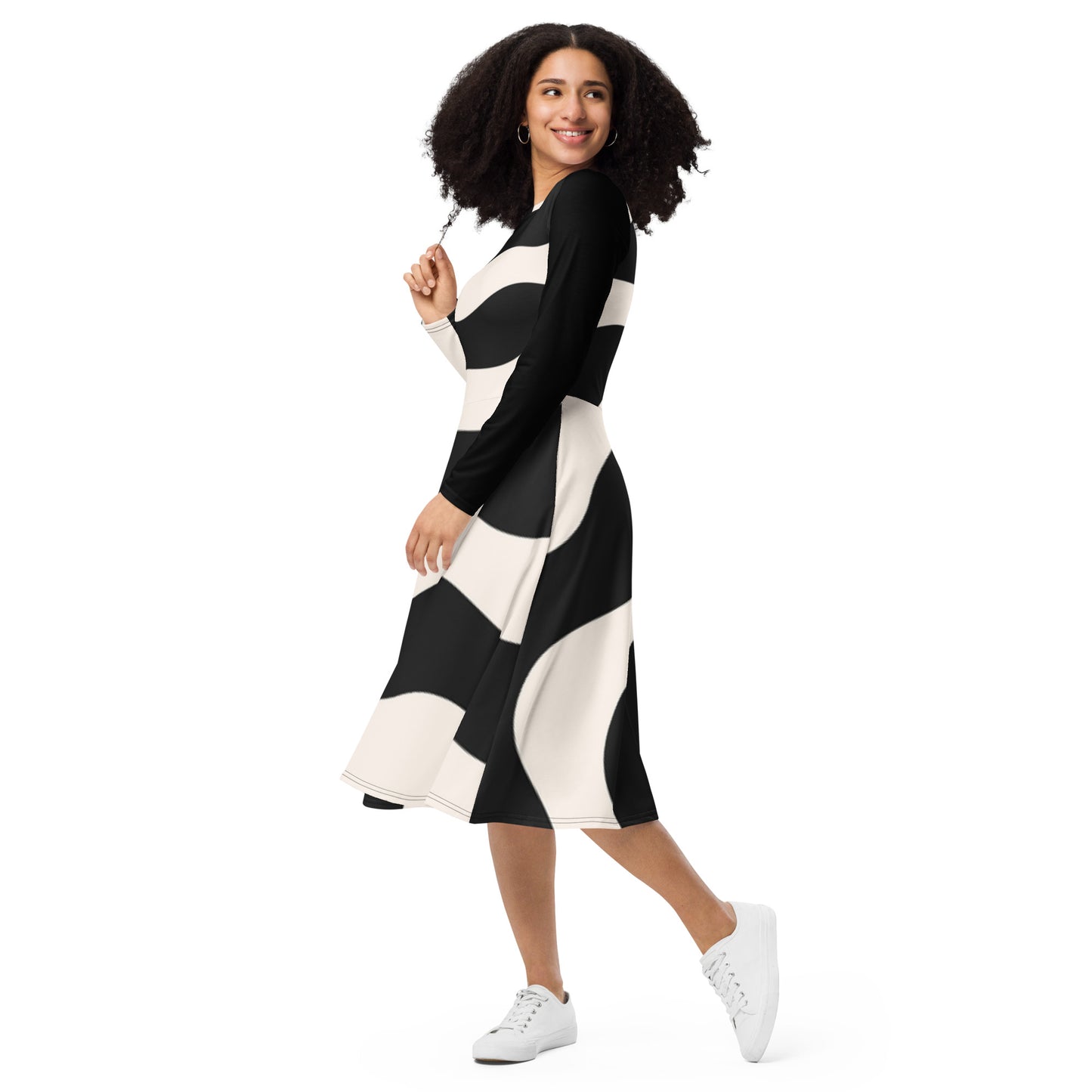 All-over print long sleeve midi dress