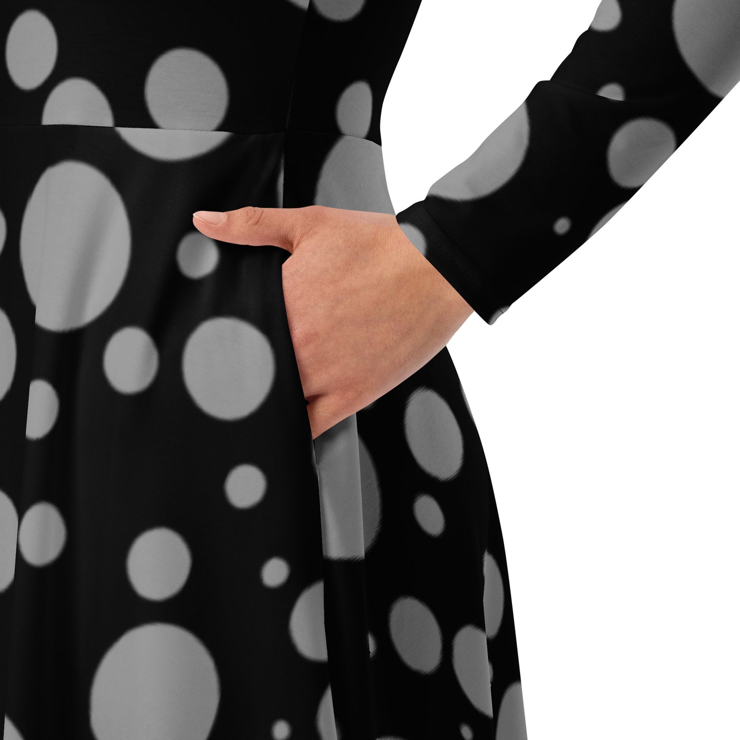 NEW Black and gray polka dot print long sleeve midi dress