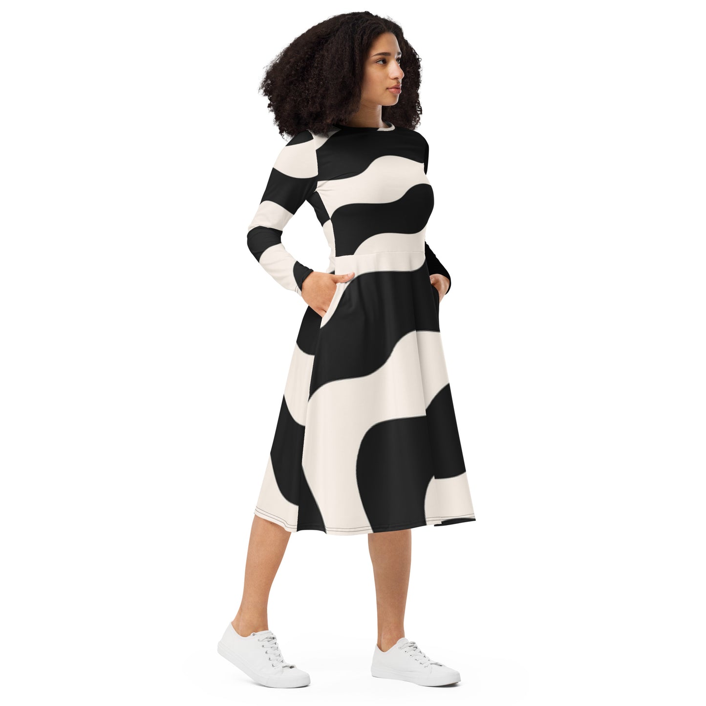 All-over print long sleeve midi dress