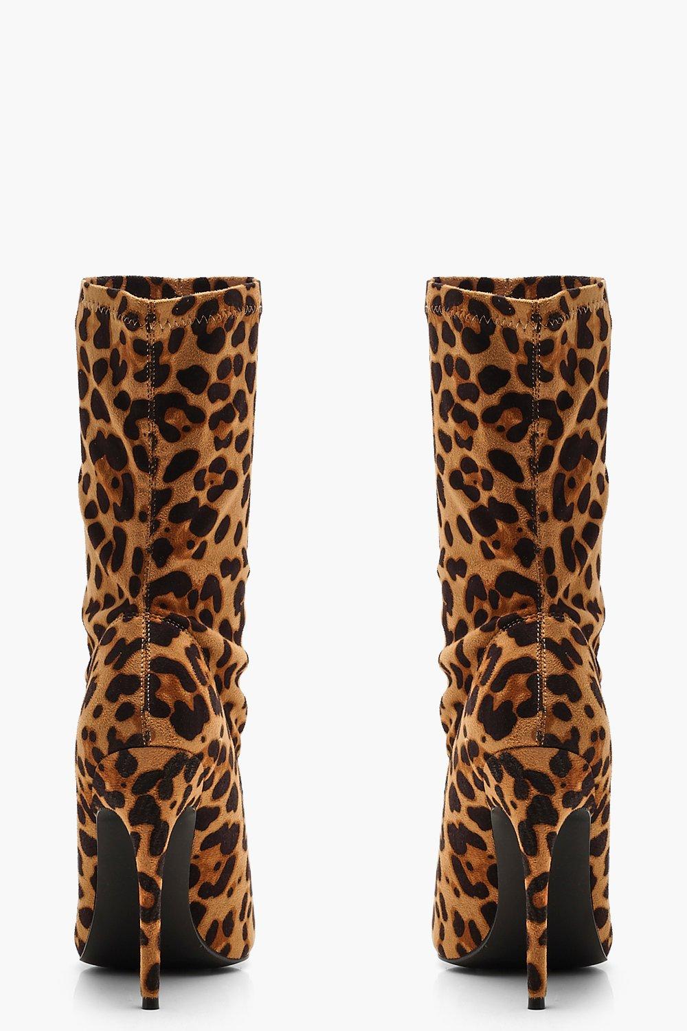 Size 6 LEOPARD POINTED SOCK BOOTS