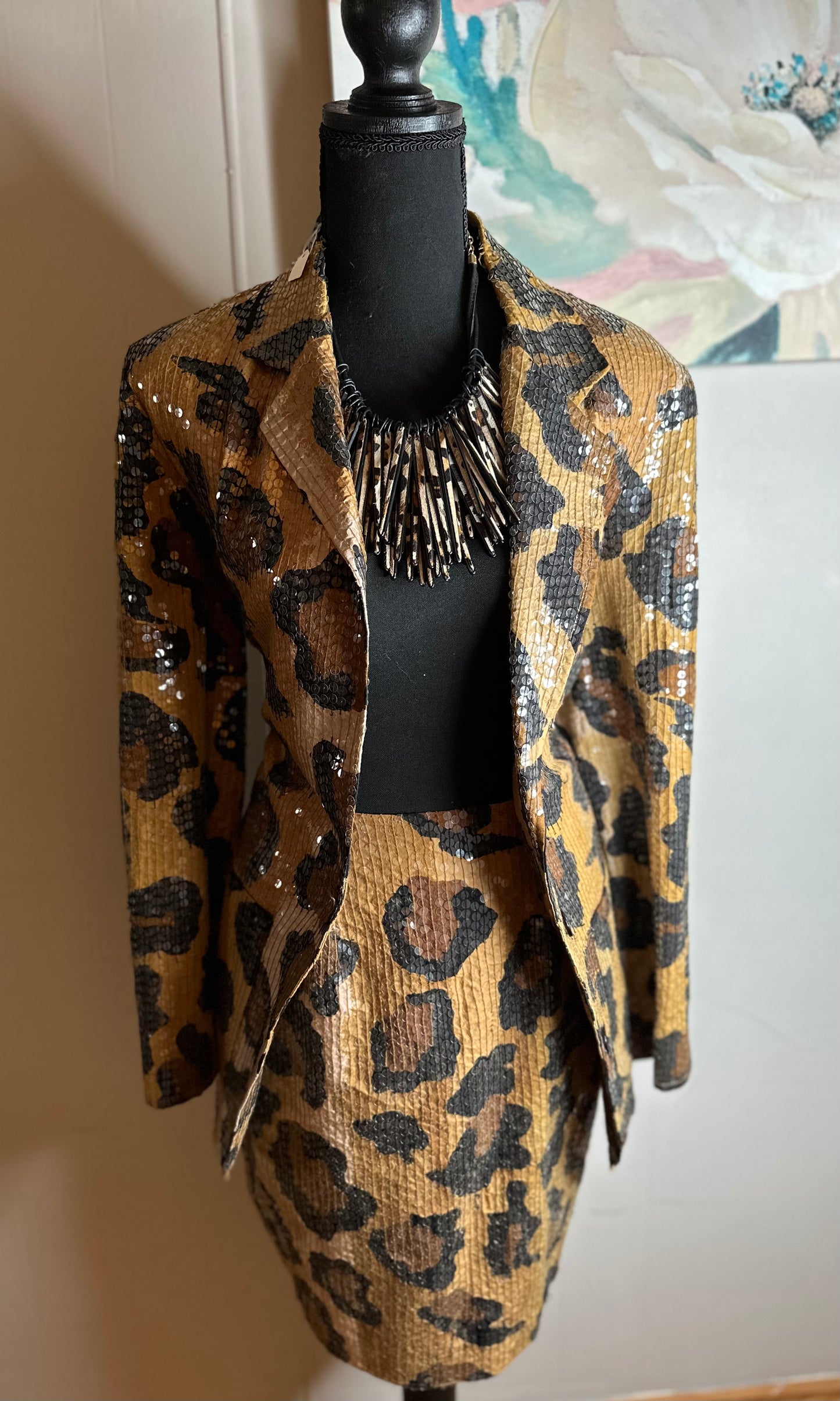 Sequined NWT animal print skirt suit