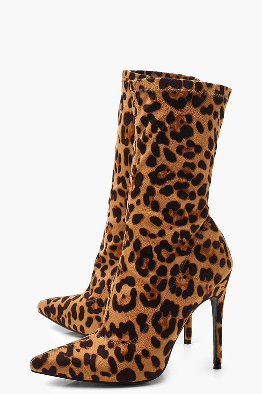 Size 6 LEOPARD POINTED SOCK BOOTS