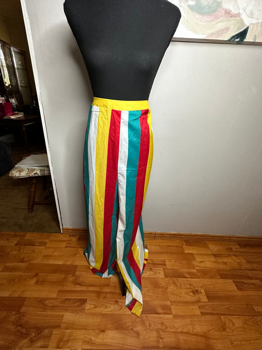 Size 2X and tall girl friendly rainbow wide leg pants