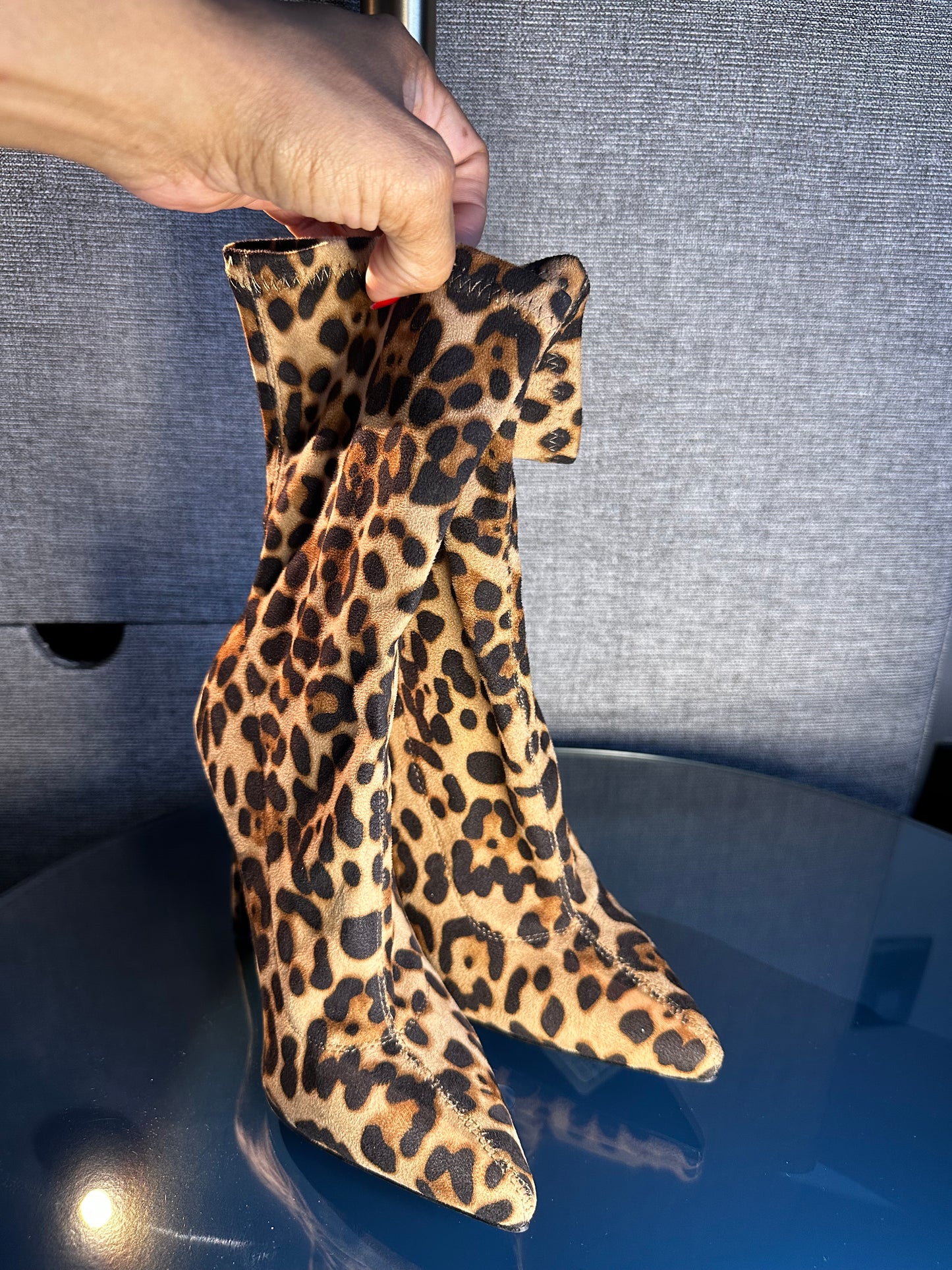 Size 6 LEOPARD POINTED SOCK BOOTS