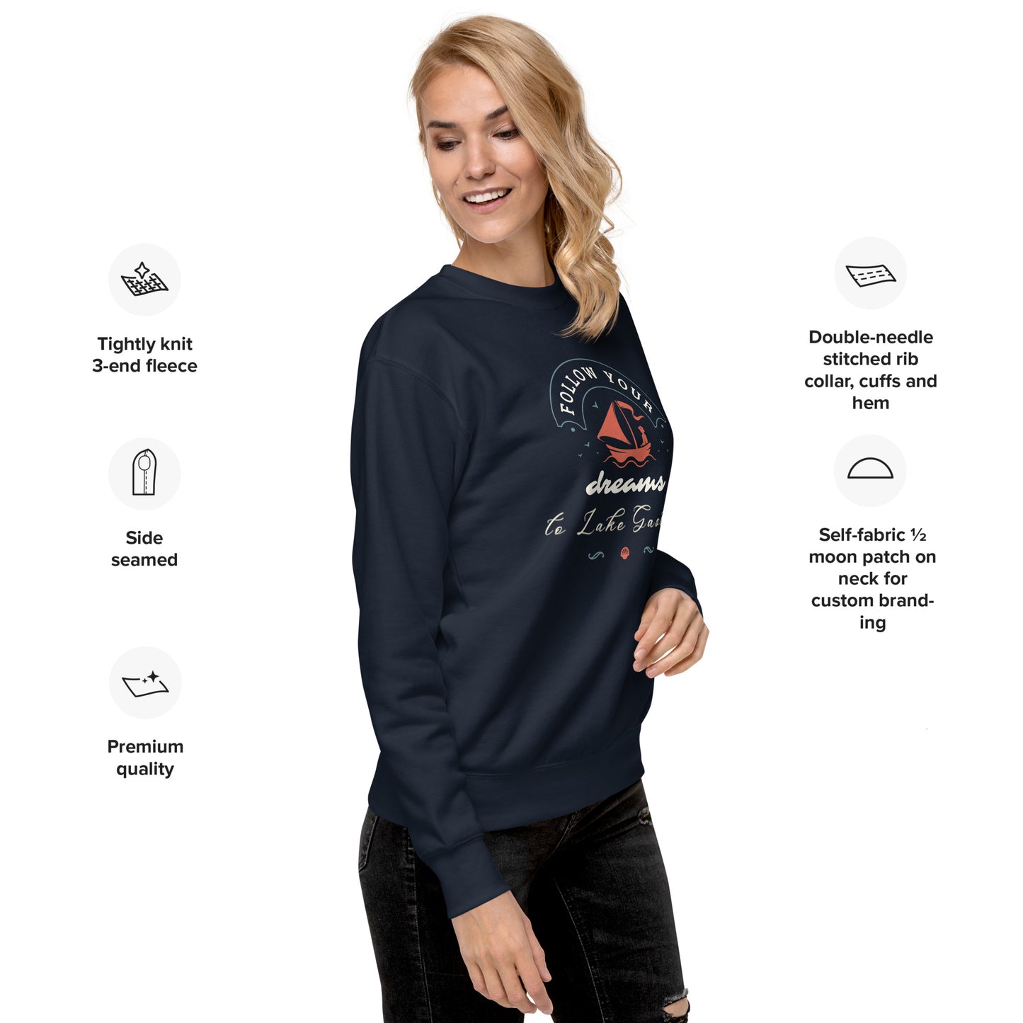 Follow Your Dreams to Lake Gaston Unisex Premium Sweatshirt