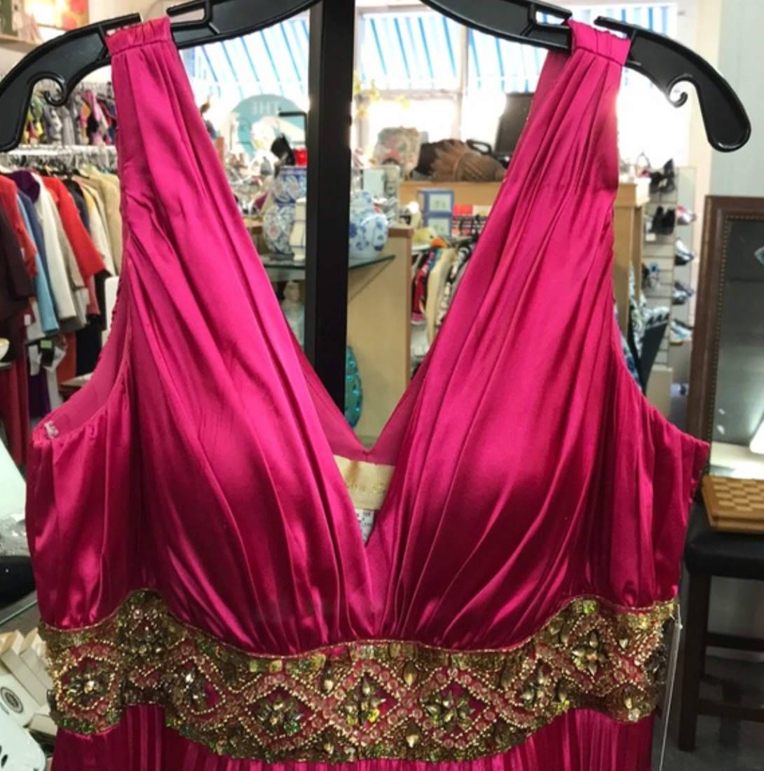 Size 16W beautiful fuchsia with gold sequined dress by Cassandra Stone II - Fuschia