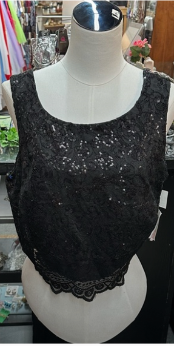 Size 16/17 NWT black sequined crop top