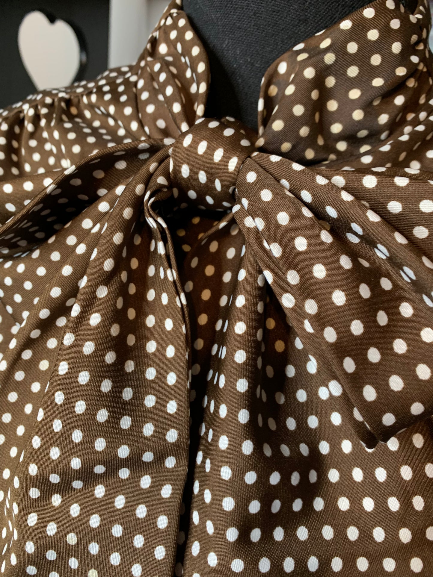 Brown polka dot pbow blouse