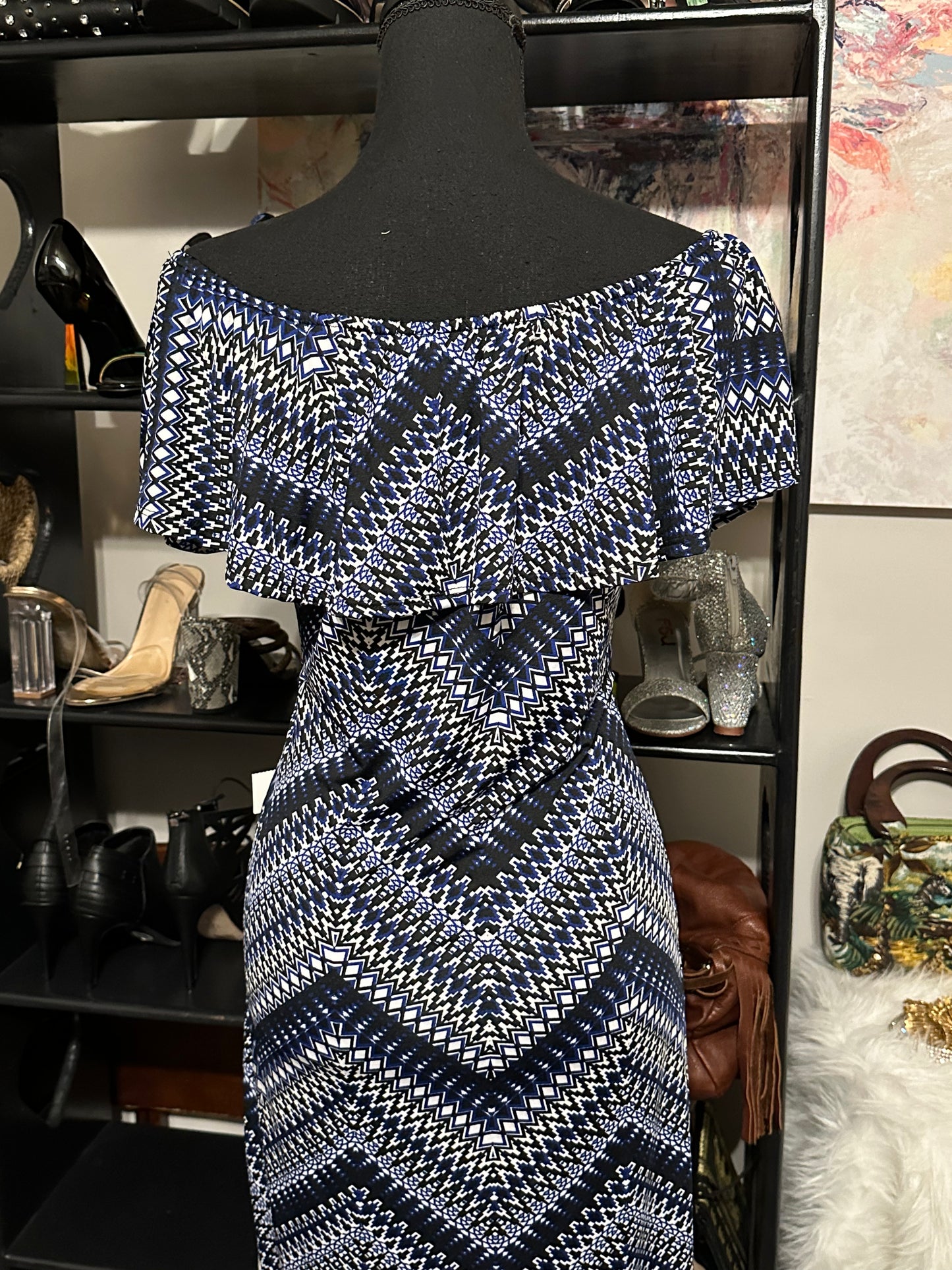 Size Medium blue and white dress