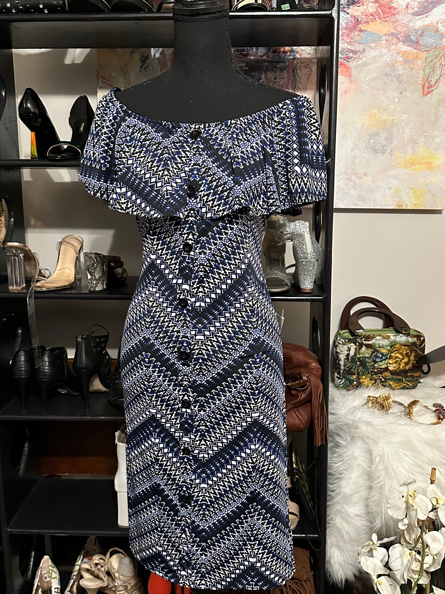 Size Medium blue and white dress