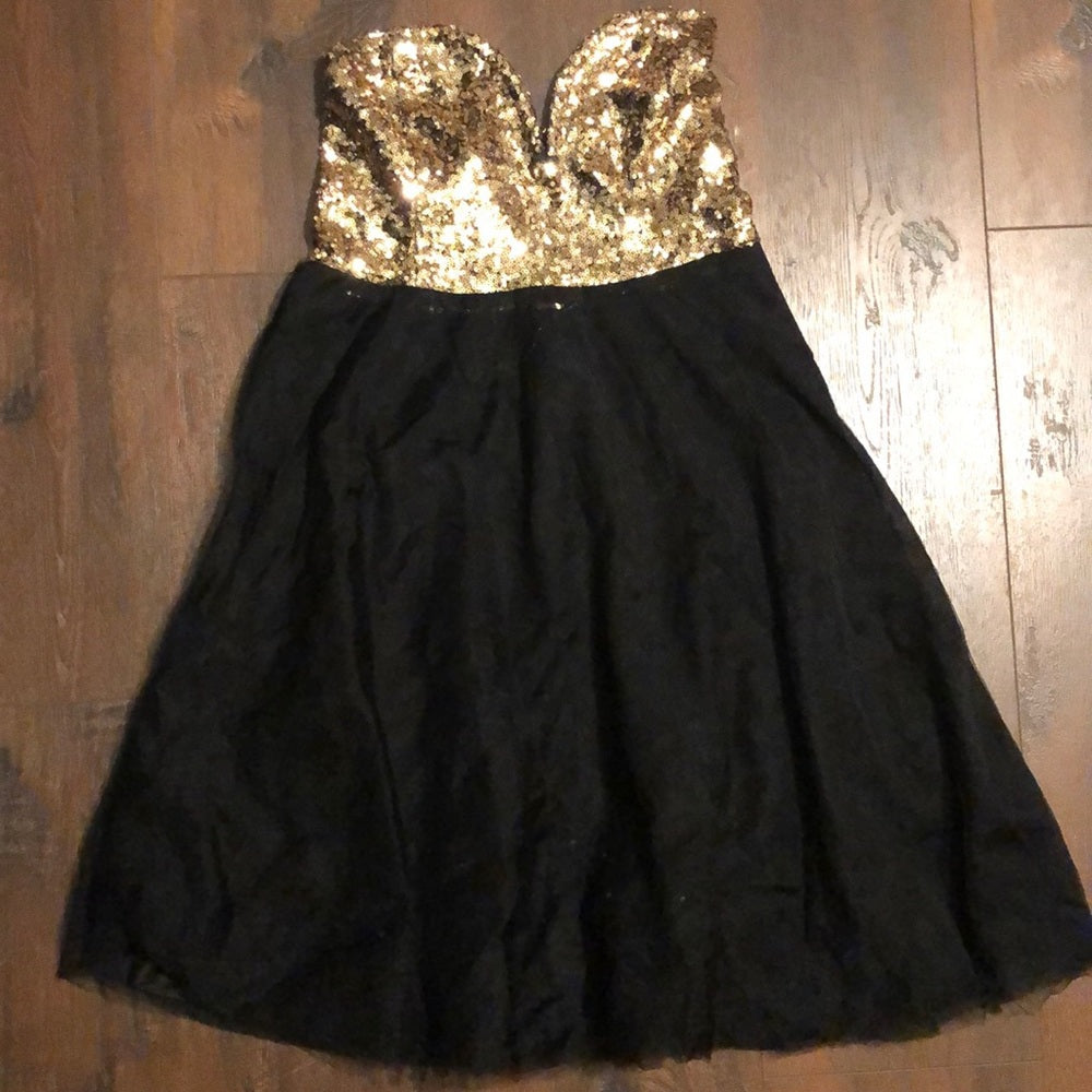 Size small black with gold sequin top dress