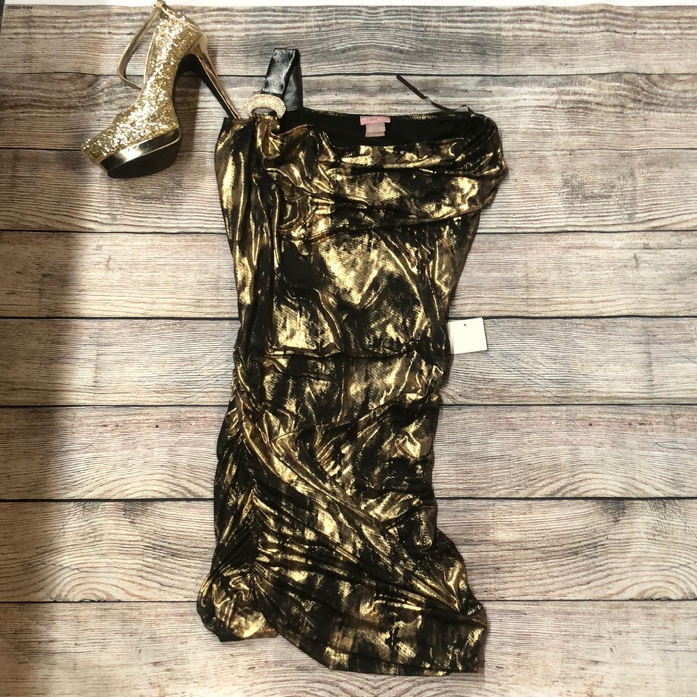 B sharp sz 8 gold & black short formal dress