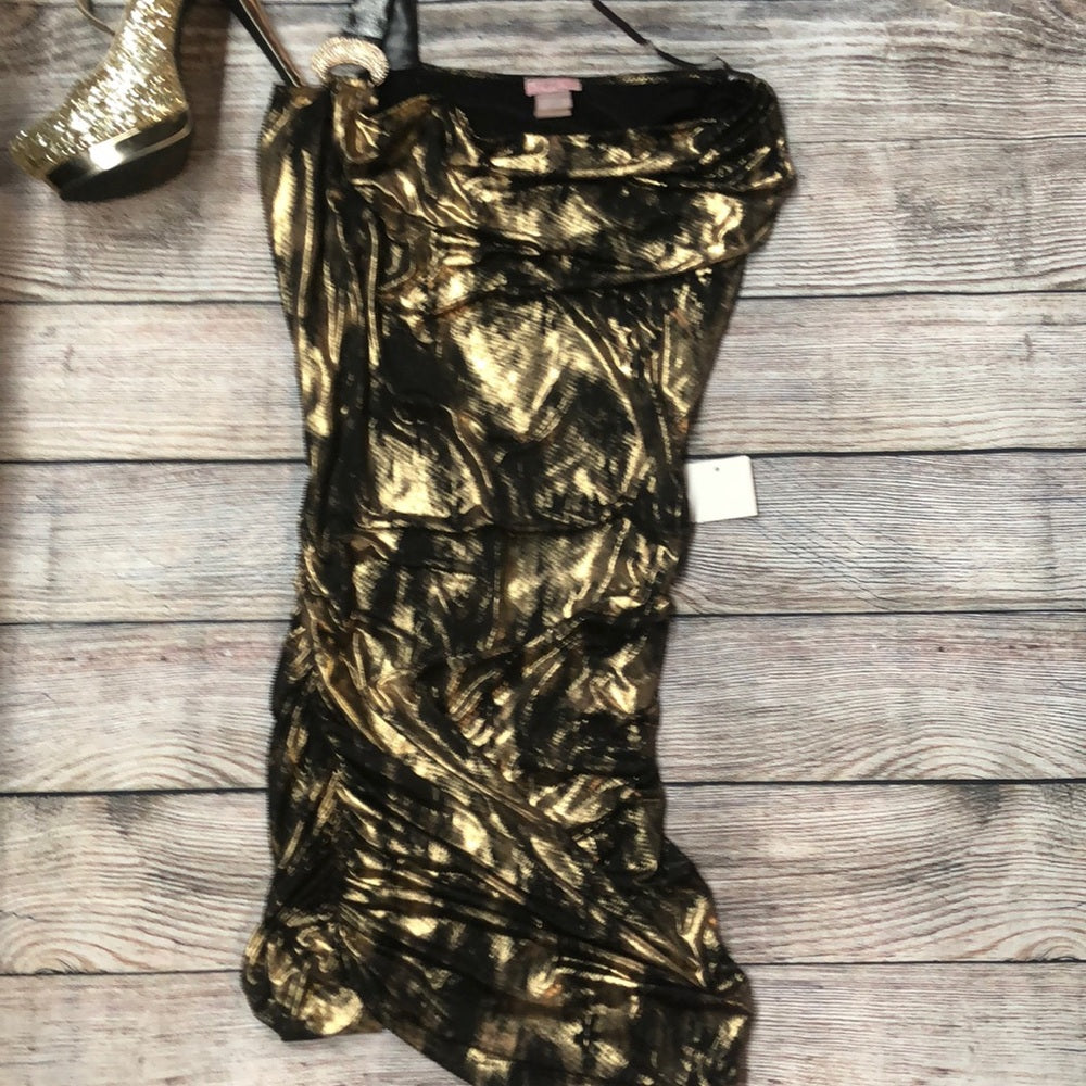 B sharp sz 8 gold & black short formal dress