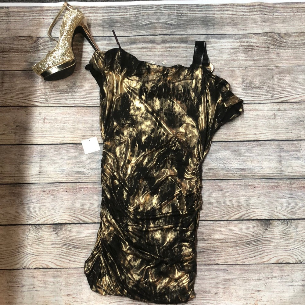 B sharp sz 8 gold & black short formal dress