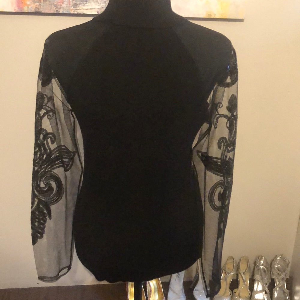 INC sz small black top with mesh sleeves