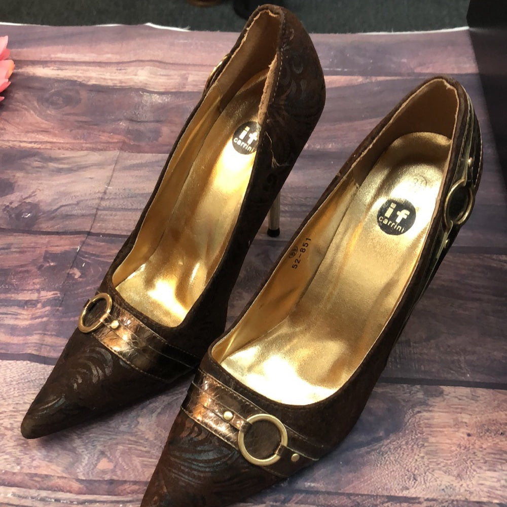 If Carrini sz 8.5 women brown & gold shoes