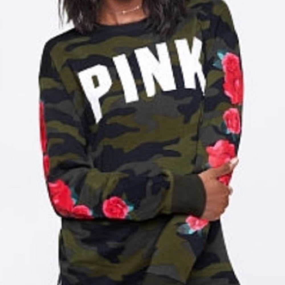 Size XS camo long sleeve tshirt with roses on the sleeve